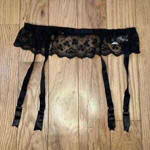 Vintage Grenier Garter Belt Womens Black‎ Floral Lace Lingerie Goth Coquette
